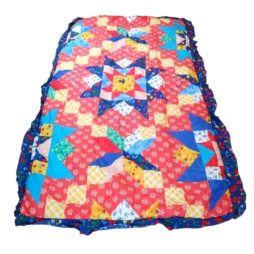 Pioneer Woman King Pillow Shams Starlight Patchwork 2-Pc Quilted Ruffled Cottage